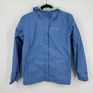 Columbia Kids Waterproof Breathable Rain Jacket Youth L Blue Omni Tech Hooded